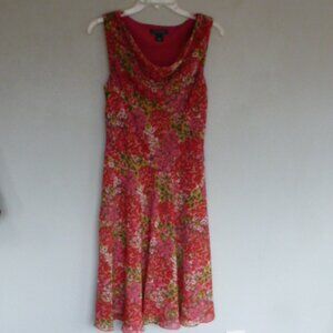 Ralph Lauren pink floral fit n flare dress  size 8 S like new cowl neck